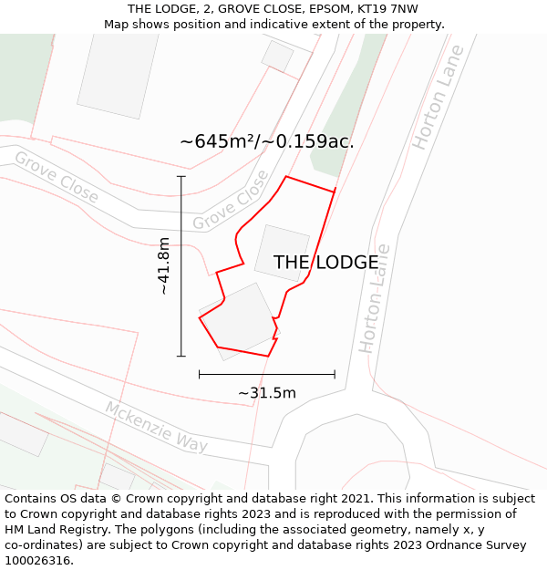 THE LODGE, 2, GROVE CLOSE, EPSOM, KT19 7NW: Plot and title map