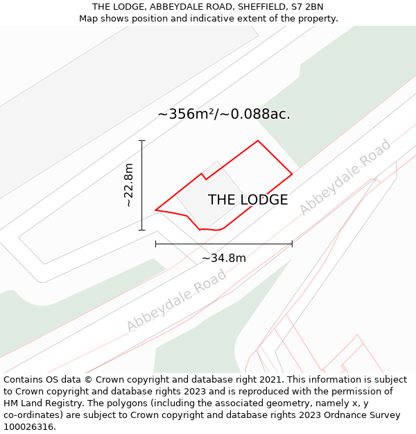 THE LODGE, ABBEYDALE ROAD, SHEFFIELD, S7 2BN: Plot and title map