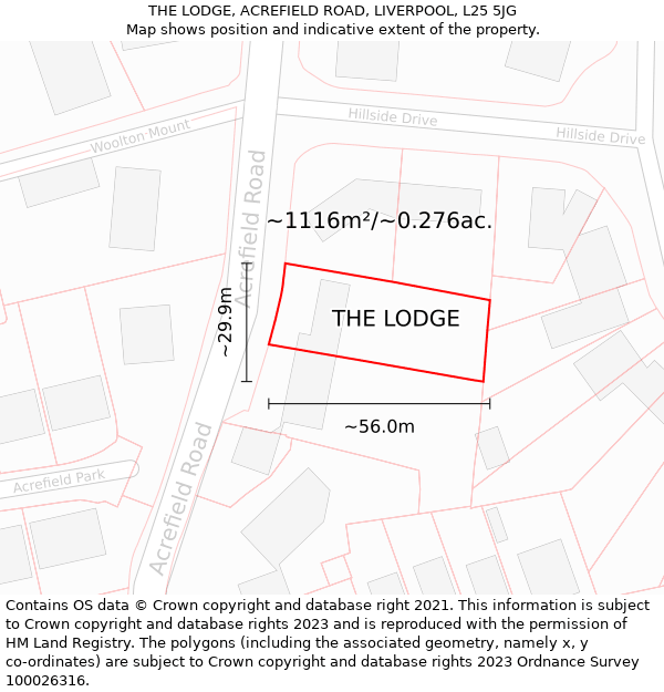 THE LODGE, ACREFIELD ROAD, LIVERPOOL, L25 5JG: Plot and title map