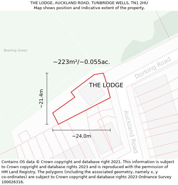 THE LODGE, AUCKLAND ROAD, TUNBRIDGE WELLS, TN1 2HU: Plot and title map