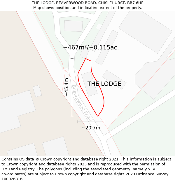 THE LODGE, BEAVERWOOD ROAD, CHISLEHURST, BR7 6HF: Plot and title map
