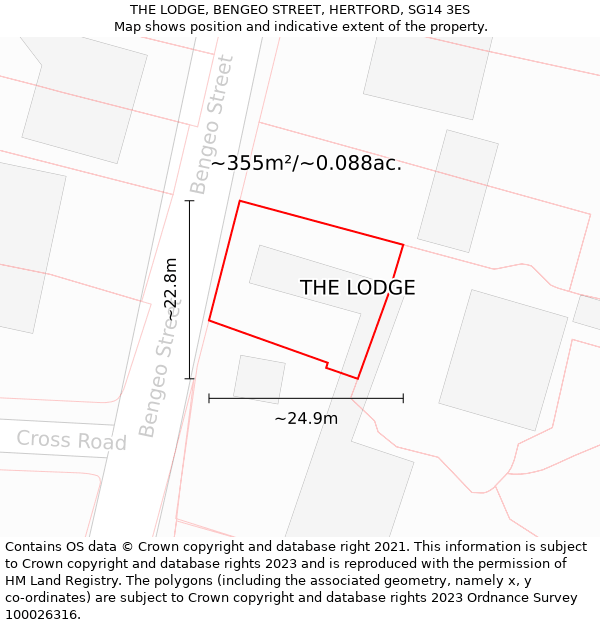 THE LODGE, BENGEO STREET, HERTFORD, SG14 3ES: Plot and title map