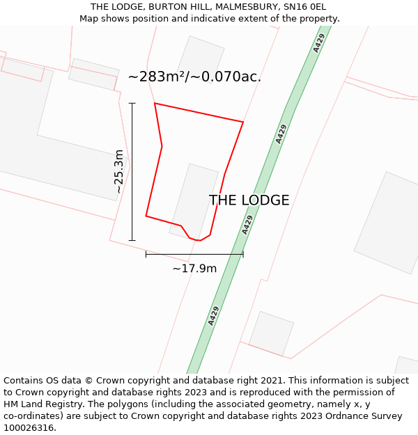 THE LODGE, BURTON HILL, MALMESBURY, SN16 0EL: Plot and title map