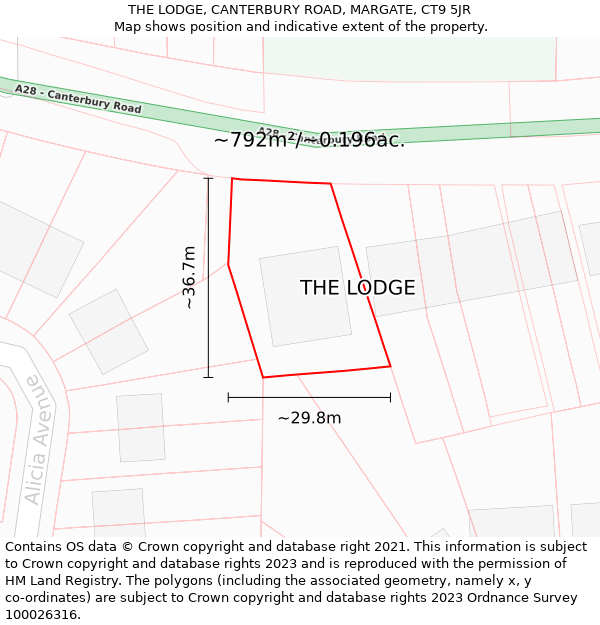 THE LODGE, CANTERBURY ROAD, MARGATE, CT9 5JR: Plot and title map