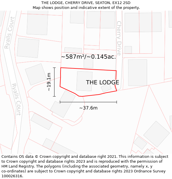 THE LODGE, CHERRY DRIVE, SEATON, EX12 2SD: Plot and title map