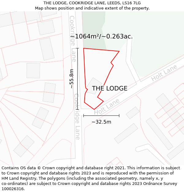 THE LODGE, COOKRIDGE LANE, LEEDS, LS16 7LG: Plot and title map