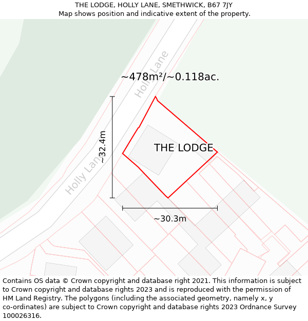 THE LODGE, HOLLY LANE, SMETHWICK, B67 7JY: Plot and title map
