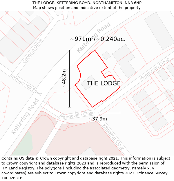 THE LODGE, KETTERING ROAD, NORTHAMPTON, NN3 6NP: Plot and title map