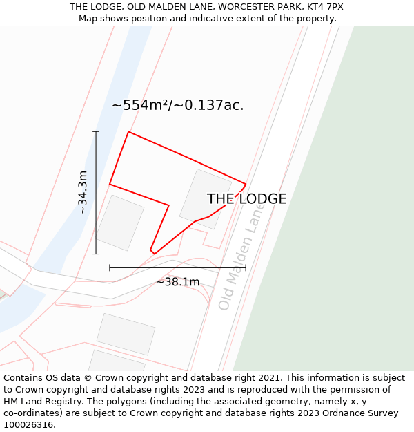 THE LODGE, OLD MALDEN LANE, WORCESTER PARK, KT4 7PX: Plot and title map