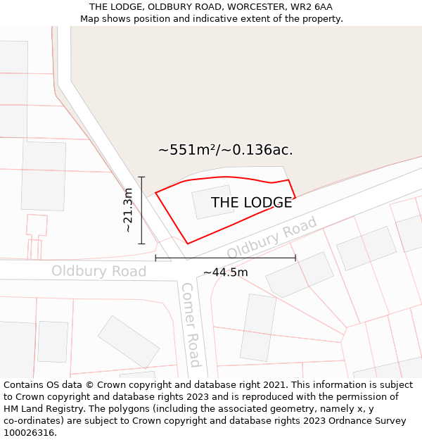 THE LODGE, OLDBURY ROAD, WORCESTER, WR2 6AA: Plot and title map