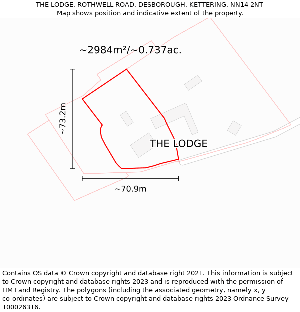 THE LODGE, ROTHWELL ROAD, DESBOROUGH, KETTERING, NN14 2NT: Plot and title map
