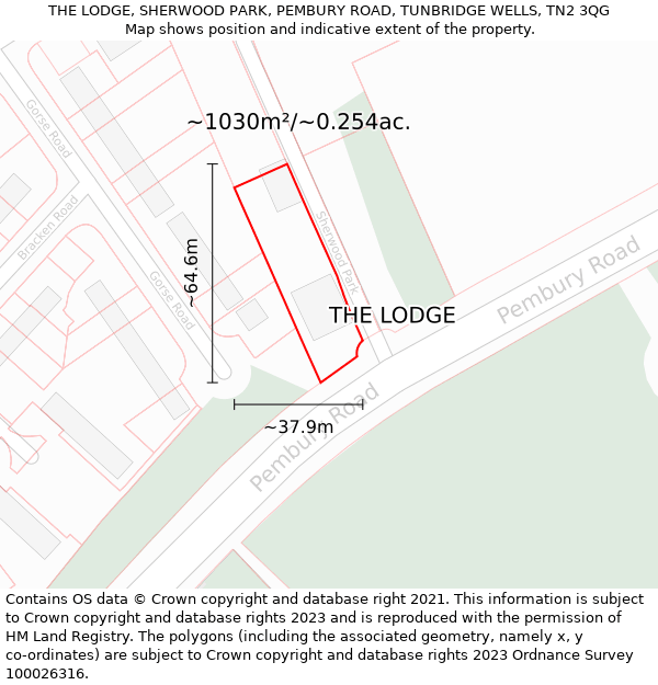 THE LODGE, SHERWOOD PARK, PEMBURY ROAD, TUNBRIDGE WELLS, TN2 3QG: Plot and title map