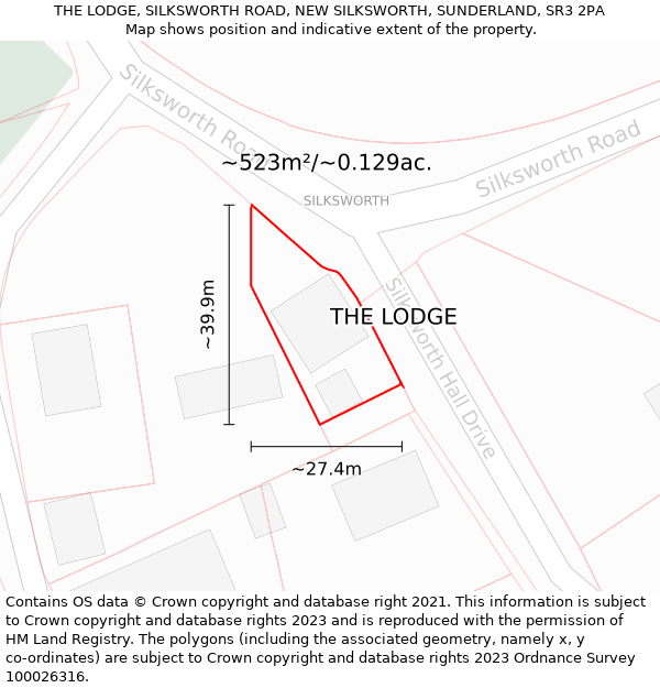 THE LODGE, SILKSWORTH ROAD, NEW SILKSWORTH, SUNDERLAND, SR3 2PA: Plot and title map