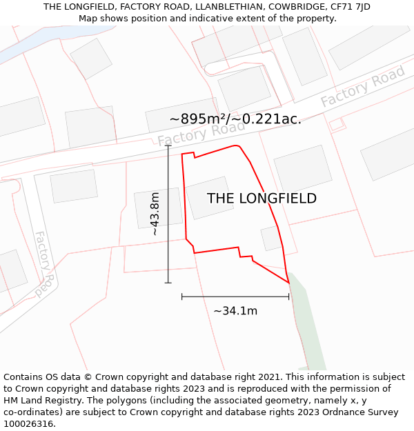 THE LONGFIELD, FACTORY ROAD, LLANBLETHIAN, COWBRIDGE, CF71 7JD: Plot and title map