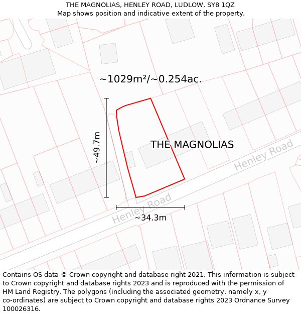 THE MAGNOLIAS, HENLEY ROAD, LUDLOW, SY8 1QZ: Plot and title map