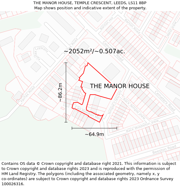 THE MANOR HOUSE, TEMPLE CRESCENT, LEEDS, LS11 8BP: Plot and title map