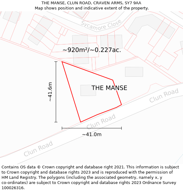 THE MANSE, CLUN ROAD, CRAVEN ARMS, SY7 9AA: Plot and title map