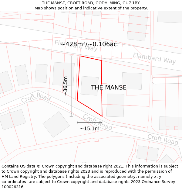 THE MANSE, CROFT ROAD, GODALMING, GU7 1BY: Plot and title map