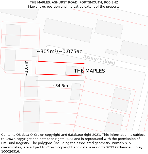 THE MAPLES, ASHURST ROAD, PORTSMOUTH, PO6 3HZ: Plot and title map