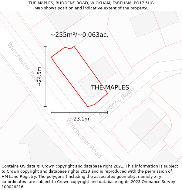 THE MAPLES, BUDDENS ROAD, WICKHAM, FAREHAM, PO17 5HG: Plot and title map