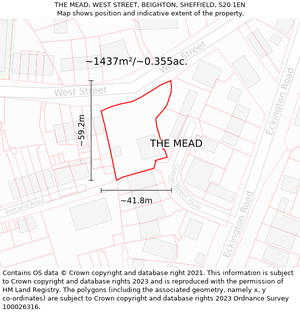 THE MEAD, WEST STREET, BEIGHTON, SHEFFIELD, S20 1EN: Plot and title map