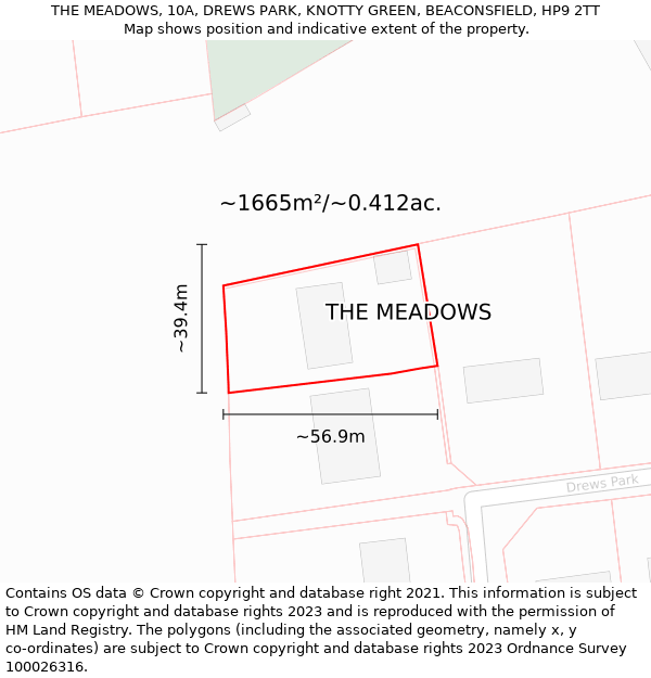 THE MEADOWS, 10A, DREWS PARK, KNOTTY GREEN, BEACONSFIELD, HP9 2TT: Plot and title map