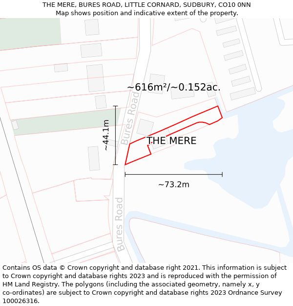 THE MERE, BURES ROAD, LITTLE CORNARD, SUDBURY, CO10 0NN: Plot and title map