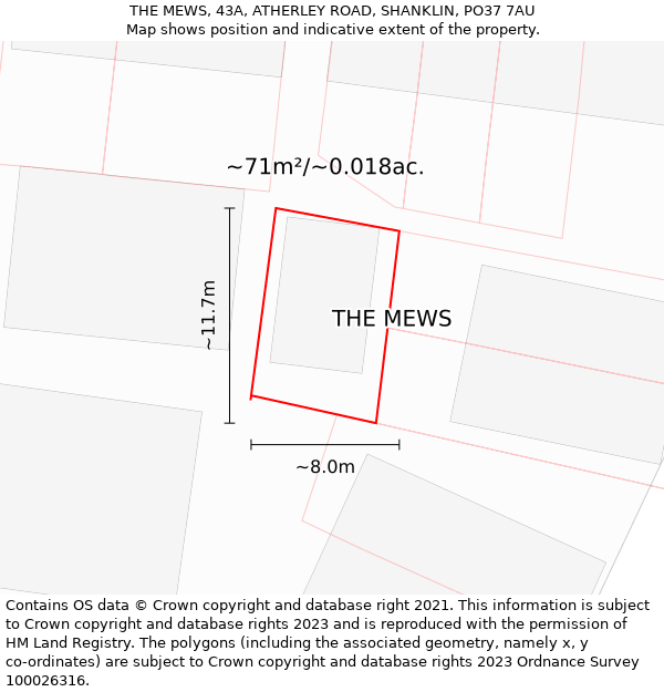 THE MEWS, 43A, ATHERLEY ROAD, SHANKLIN, PO37 7AU: Plot and title map