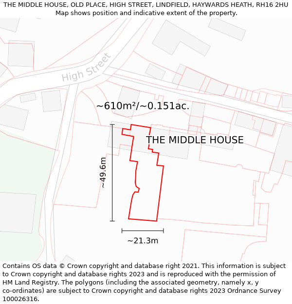 THE MIDDLE HOUSE, OLD PLACE, HIGH STREET, LINDFIELD, HAYWARDS HEATH, RH16 2HU: Plot and title map