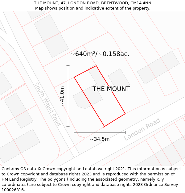 THE MOUNT, 47, LONDON ROAD, BRENTWOOD, CM14 4NN: Plot and title map