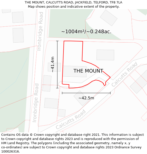 THE MOUNT, CALCUTTS ROAD, JACKFIELD, TELFORD, TF8 7LA: Plot and title map