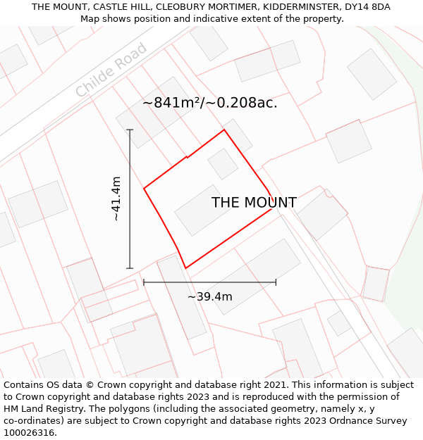 THE MOUNT, CASTLE HILL, CLEOBURY MORTIMER, KIDDERMINSTER, DY14 8DA: Plot and title map