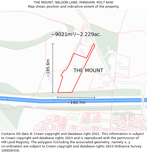 THE MOUNT, NELSON LANE, FAREHAM, PO17 6AW: Plot and title map