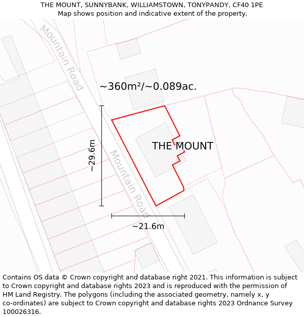 THE MOUNT, SUNNYBANK, WILLIAMSTOWN, TONYPANDY, CF40 1PE: Plot and title map