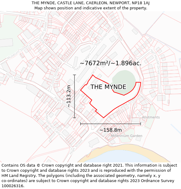 THE MYNDE, CASTLE LANE, CAERLEON, NEWPORT, NP18 1AJ: Plot and title map