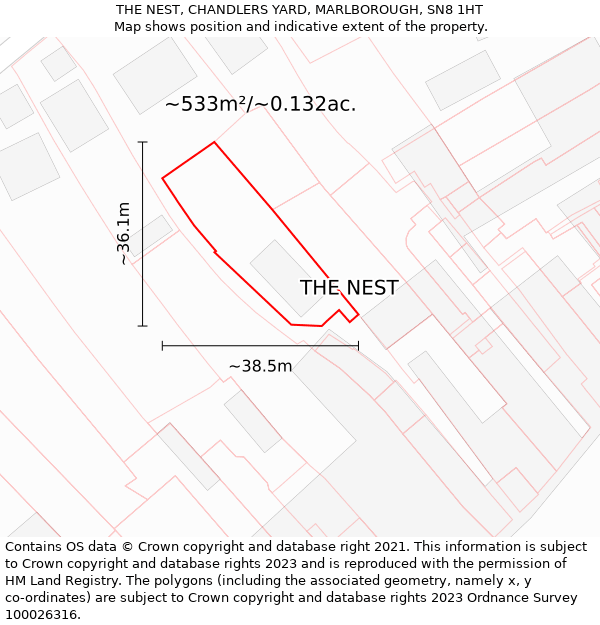 THE NEST, CHANDLERS YARD, MARLBOROUGH, SN8 1HT: Plot and title map