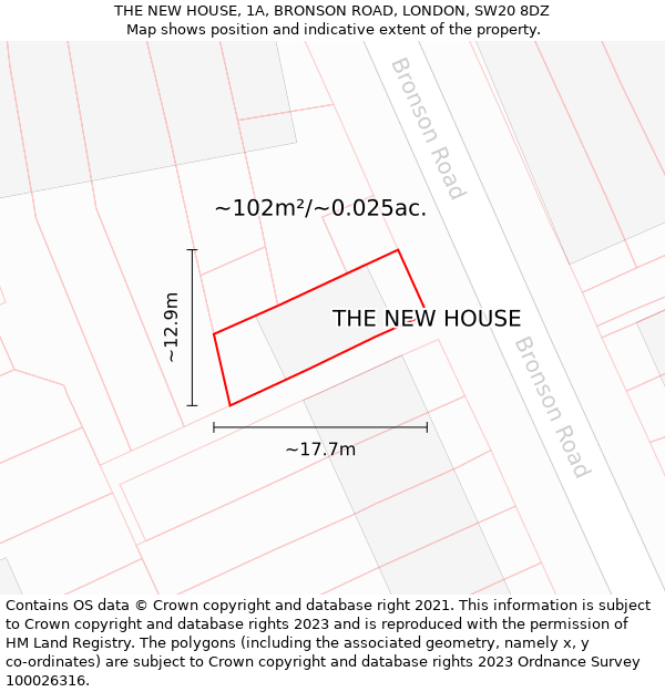 THE NEW HOUSE, 1A, BRONSON ROAD, LONDON, SW20 8DZ: Plot and title map