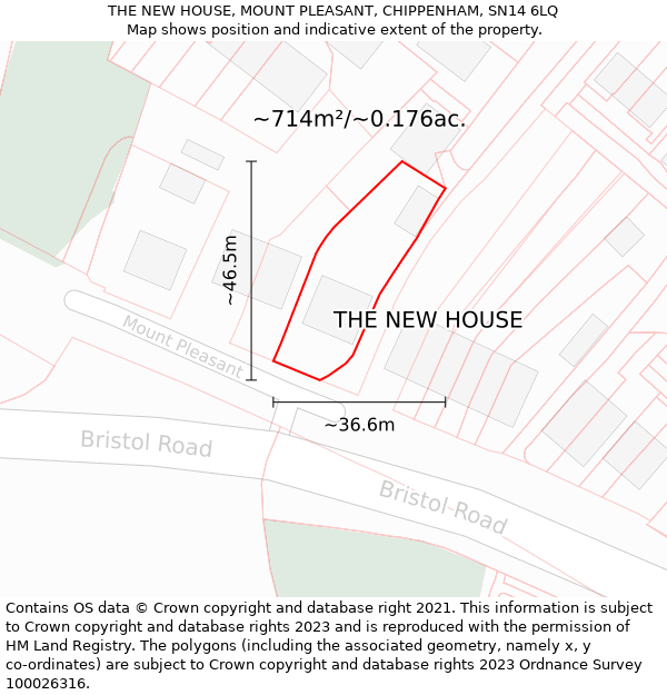 THE NEW HOUSE, MOUNT PLEASANT, CHIPPENHAM, SN14 6LQ: Plot and title map
