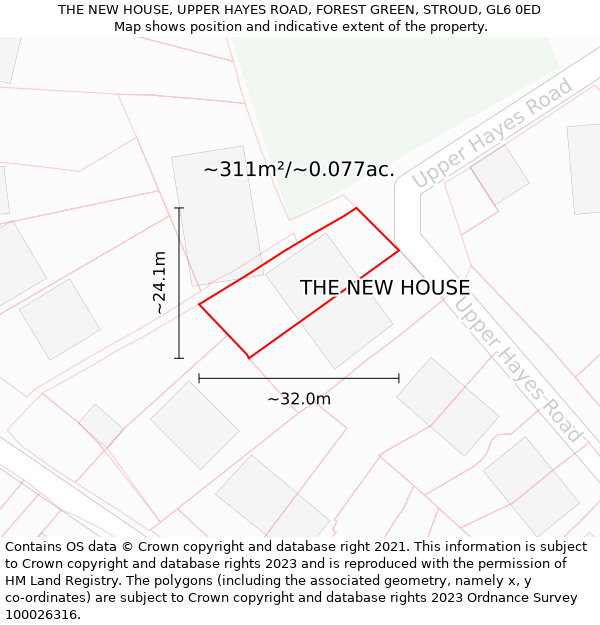 THE NEW HOUSE, UPPER HAYES ROAD, FOREST GREEN, STROUD, GL6 0ED: Plot and title map