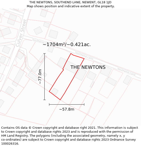 THE NEWTONS, SOUTHEND LANE, NEWENT, GL18 1JD: Plot and title map