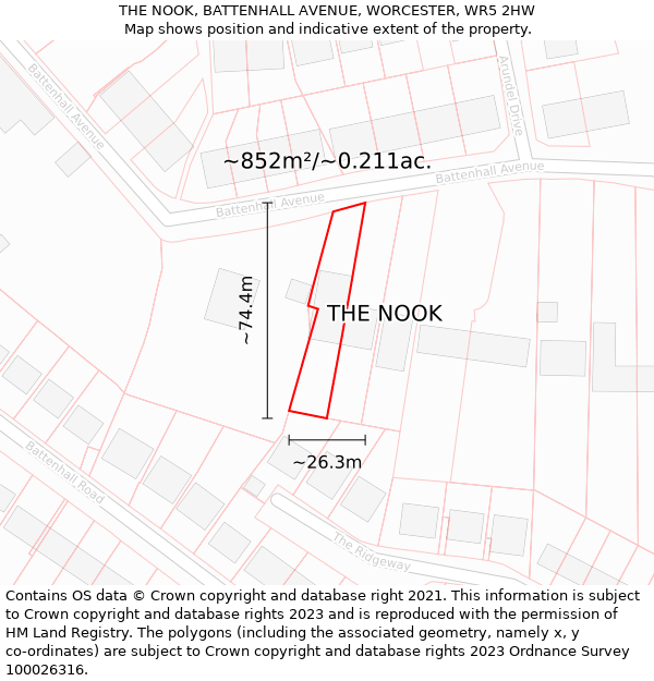 THE NOOK, BATTENHALL AVENUE, WORCESTER, WR5 2HW: Plot and title map