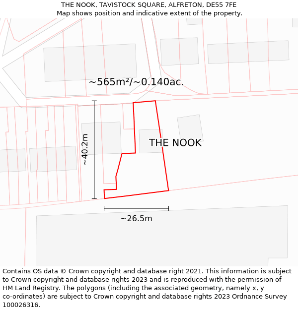 THE NOOK, TAVISTOCK SQUARE, ALFRETON, DE55 7FE: Plot and title map