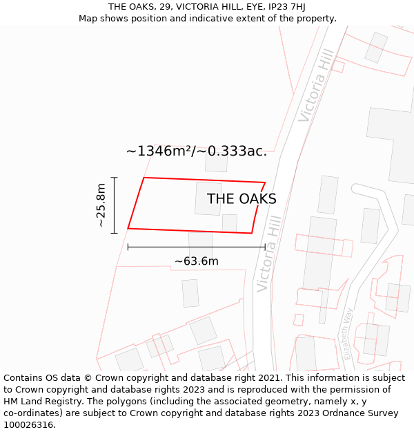 THE OAKS, 29, VICTORIA HILL, EYE, IP23 7HJ: Plot and title map