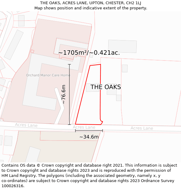 THE OAKS, ACRES LANE, UPTON, CHESTER, CH2 1LJ: Plot and title map