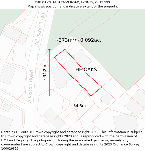 THE OAKS, ALLASTON ROAD, LYDNEY, GL15 5SS: Plot and title map