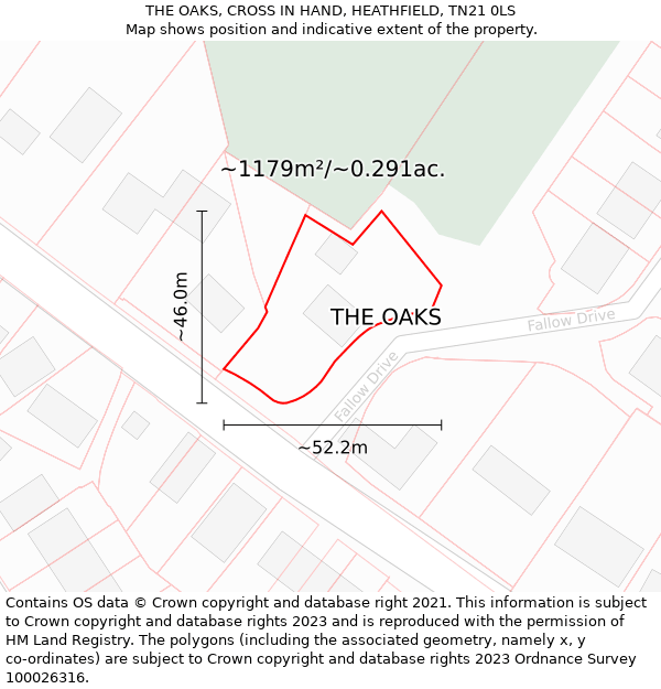 THE OAKS, CROSS IN HAND, HEATHFIELD, TN21 0LS: Plot and title map