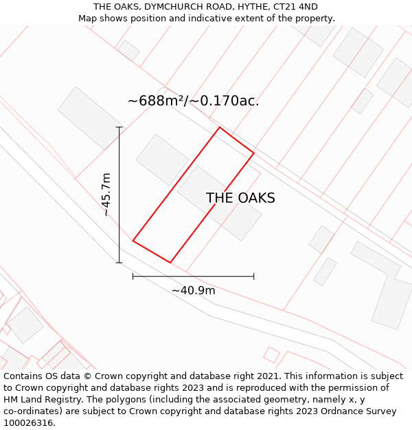 THE OAKS, DYMCHURCH ROAD, HYTHE, CT21 4ND: Plot and title map