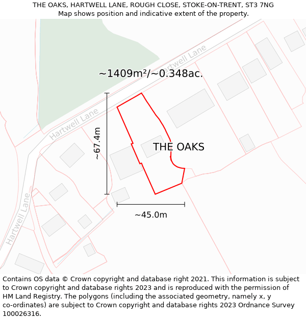 THE OAKS, HARTWELL LANE, ROUGH CLOSE, STOKE-ON-TRENT, ST3 7NG: Plot and title map