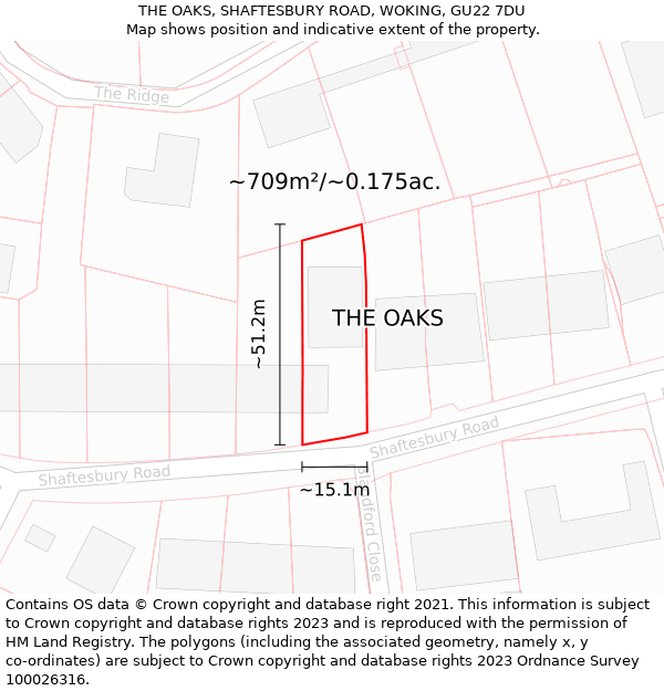 THE OAKS, SHAFTESBURY ROAD, WOKING, GU22 7DU: Plot and title map