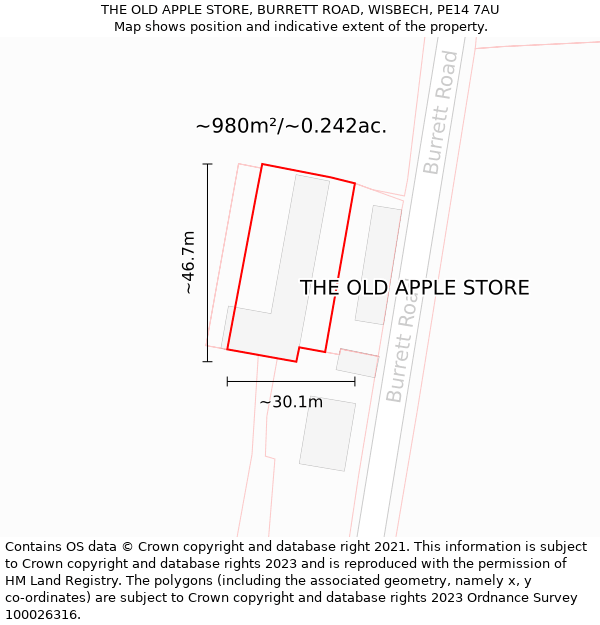 THE OLD APPLE STORE, BURRETT ROAD, WISBECH, PE14 7AU: Plot and title map